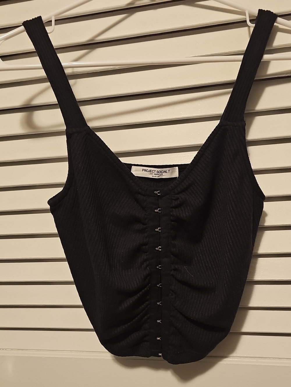 Project Social T Ties Black Ribbed Hook-Front Tank Top